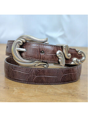 Brighton Western Exotic Pattern Embossed Leather Belt Small